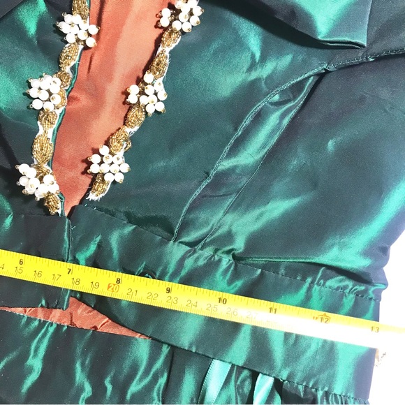 Vintage Hand Made Royal Green Taffeta Beaded Mini Dress with Caplet - Picture 15 of 16